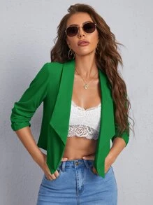 SHEIN Privé 翻領素色西裝外套 - 綠色 - 查看 5