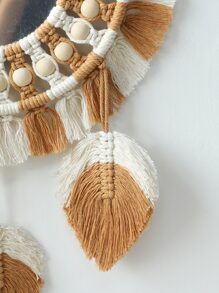 1pc Bead & Tassel Decor Macrame Wall Hanging - Multicolor - View 3