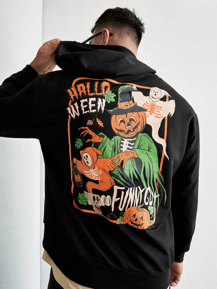 Manfinity Áo nỉ Nam Dây kéo Túi Lễ Các Thánh Lá thư Giải trí - màu đen - Xem 1