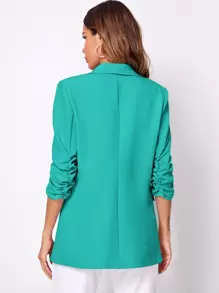 SHEIN LUNE 女士时尚春季经典薄荷蓝西装外套，适合秋冬季日常通勤，休闲百搭 - 薄荷藍 - 查看 3