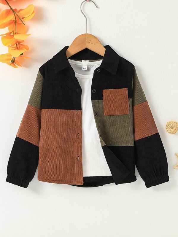 SHEIN Abrigo Con Bolsillo Parchado Y Bloque De Color Para Niño Joven Sin Camiseta