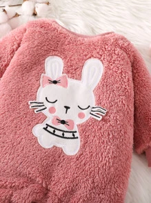 嬰兒女孩漫畫刺繡毛茸茸連身衣 - 粉色 - 查看 3