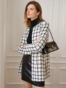 SHEIN Frenchy 女款格紋領口毛呢外套