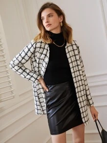 SHEIN Frenchy 女款格紋領口毛呢外套