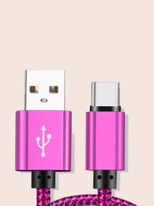 1pc Woven Fast Charging Data Cable - Hot Pink - View 1