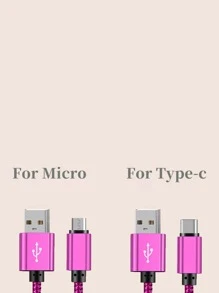 1pc Woven Fast Charging Data Cable - Hot Pink - View 3