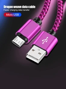 1pc Woven Fast Charging Data Cable - Hot Pink - View 5