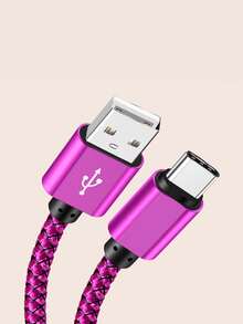 1pc Woven Fast Charging Data Cable - Hot Pink - View 6