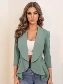 SHEIN Clasi Áo khoác  âu phục nữ Bất đối xứng màu trơn Giải trí - Màu xanh Bạc hà - Xem 1