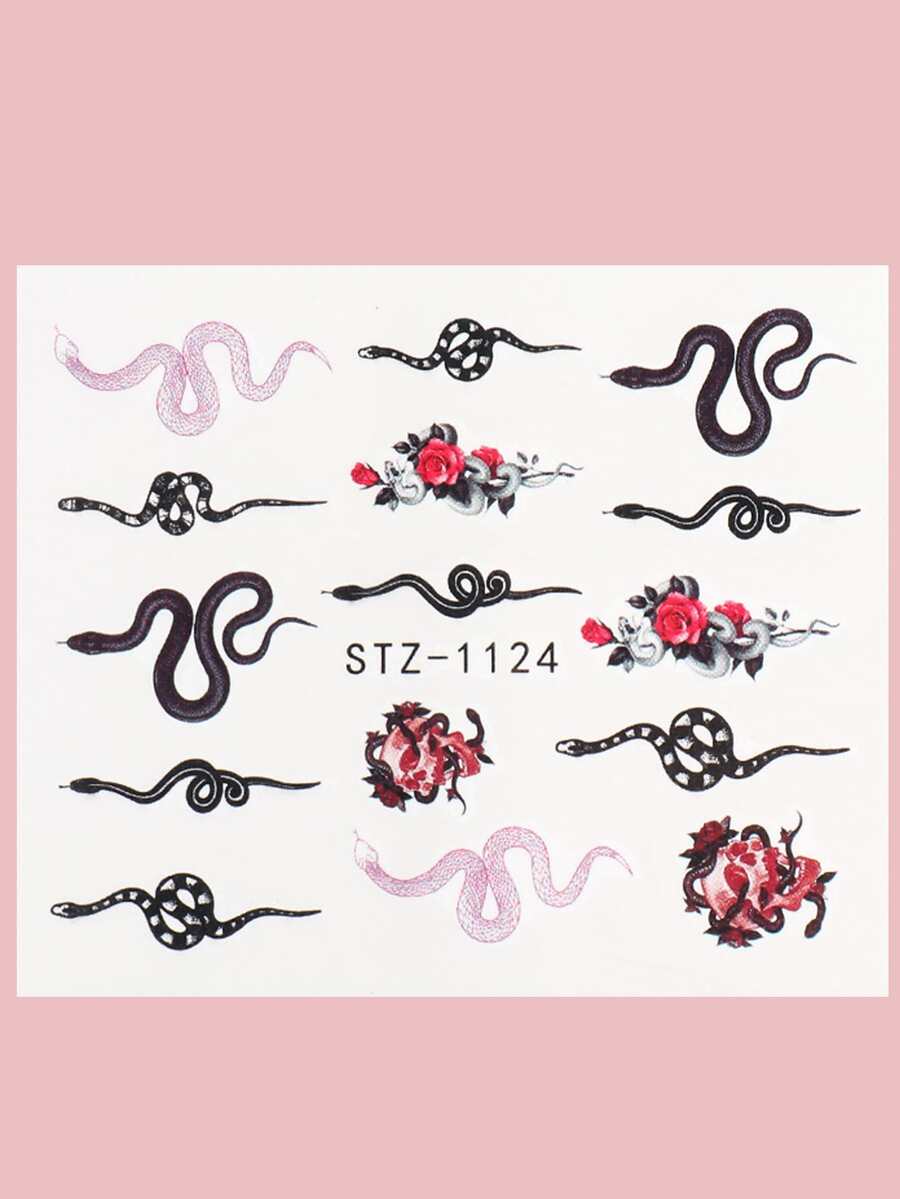 4sheets Snake Pattern Nail Art Water Decal | SHEIN UK