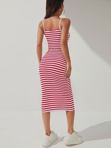 SHEIN PETITE Striped Bodycon Dress - Red and White - View 2
