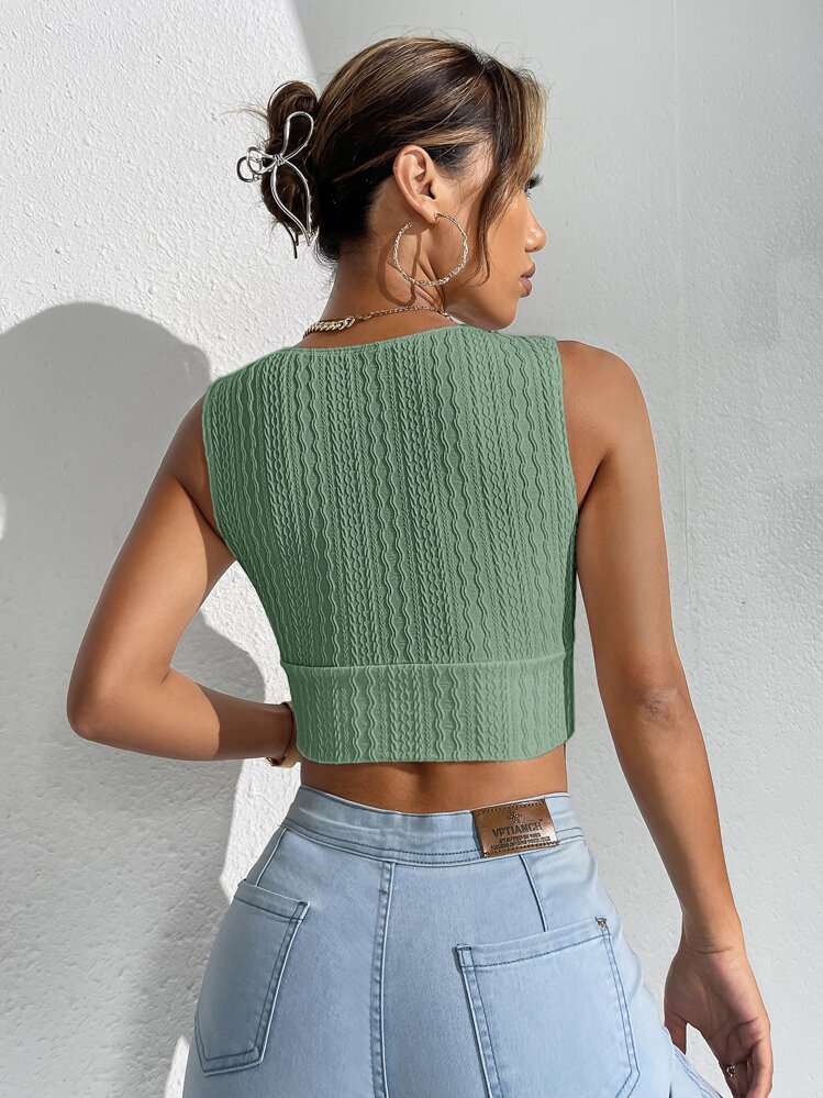 SHEIN Essnce Surplice Neck Tank Top - Mint Green - View 2