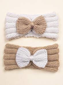 2 chiếc băng đô nơ dệt kim cho bé, ấm áp và thích hợp để đeo hàng ngày, mùa thu/đông - Nhiều màu - Xem 1