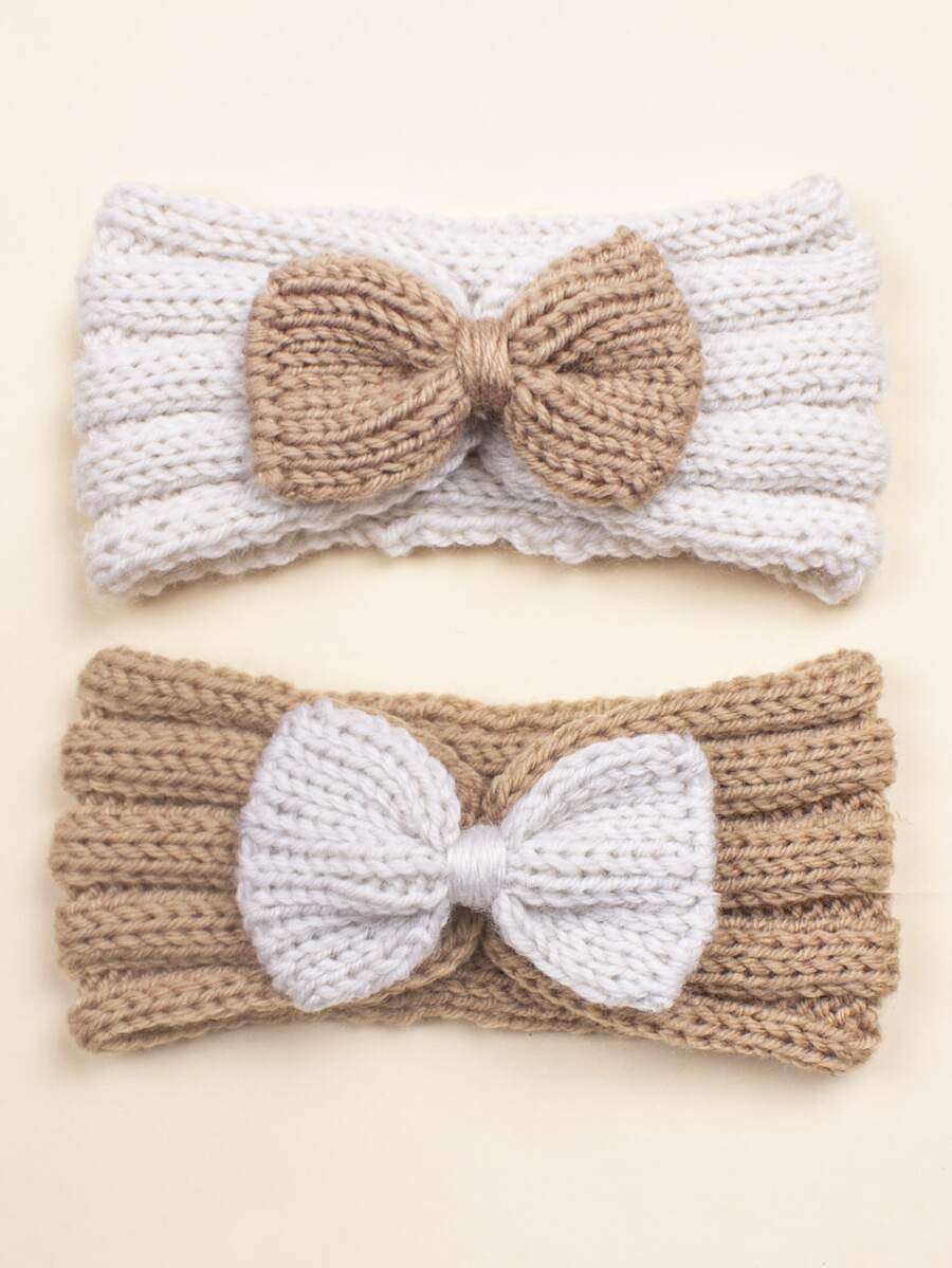 2 chiếc băng đô nơ dệt kim cho bé, ấm áp và thích hợp để đeo hàng ngày, mùa thu/đông - Nhiều màu - Xem 1