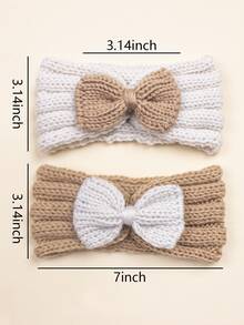 2 chiếc băng đô nơ dệt kim cho bé, ấm áp và thích hợp để đeo hàng ngày, mùa thu/đông - Nhiều màu - Xem 4