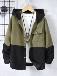 SHEIN 男孩雙色翻蓋口袋連帽燈芯絨大衣不帶T恤 - 彩色 - 查看 1