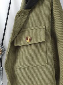 SHEIN 男孩雙色翻蓋口袋連帽燈芯絨大衣不帶T恤 - 彩色 - 查看 3