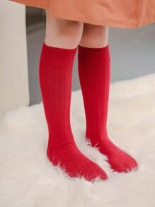Toddler Girls Solid Over The Calf Socks, For Christmas - Red - View 4