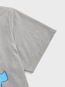 ROMWE MEN WB Horror | ROMWE Hombres Camiseta con estampado de letra - Gris - Ver 9