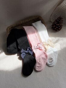 3雙小女童蝴蝶結裝飾褲襪 - 彩色 - 查看 1
