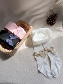 3雙小女童蝴蝶結裝飾褲襪 - 彩色 - 查看 2