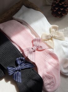 3雙小女童蝴蝶結裝飾褲襪 - 彩色 - 查看 4