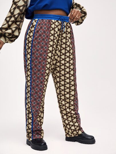 JOLA Plus Allover Print Drawstring Waist Sweatpants