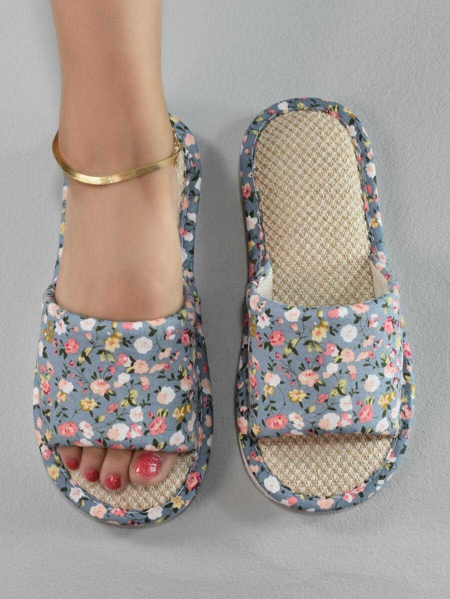 Women Ditsy Floral Pattern Bedroom Slippers, Fashion Indoor Home Slippers - Blue - View 1
