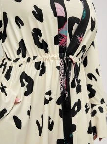 Robyn Nichole Plus Graphic Print Flounce Sleeve Drawstring Waist Kimono - Multicolor - View 3