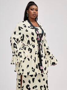 Robyn Nichole Plus Graphic Print Flounce Sleeve Drawstring Waist Kimono - Multicolor - View 6