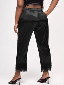 Robyn Nichole Plus Tie Front Fringe Hem Trousers - Black - View 2