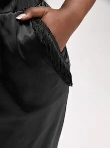 Robyn Nichole Plus Tie Front Fringe Hem Trousers - Black - View 7