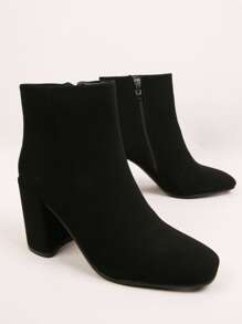 SHUZIA Nubuck PU Pointy Toe Chunky Heel Booties