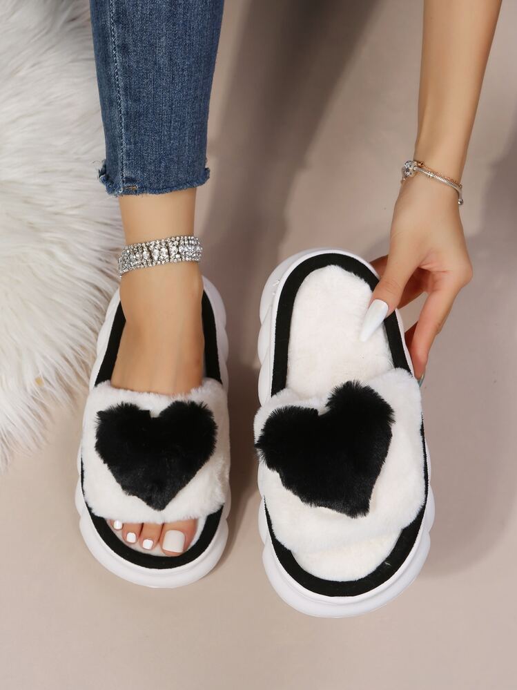 Pantoufles mode femme épaisses au sol en forme de cœur mignonnes - Noir - Voir 1