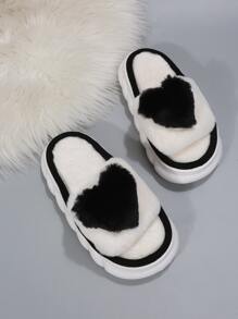 女士可爱心形时尚厚底拖鞋 - 黑色 - 查看 2