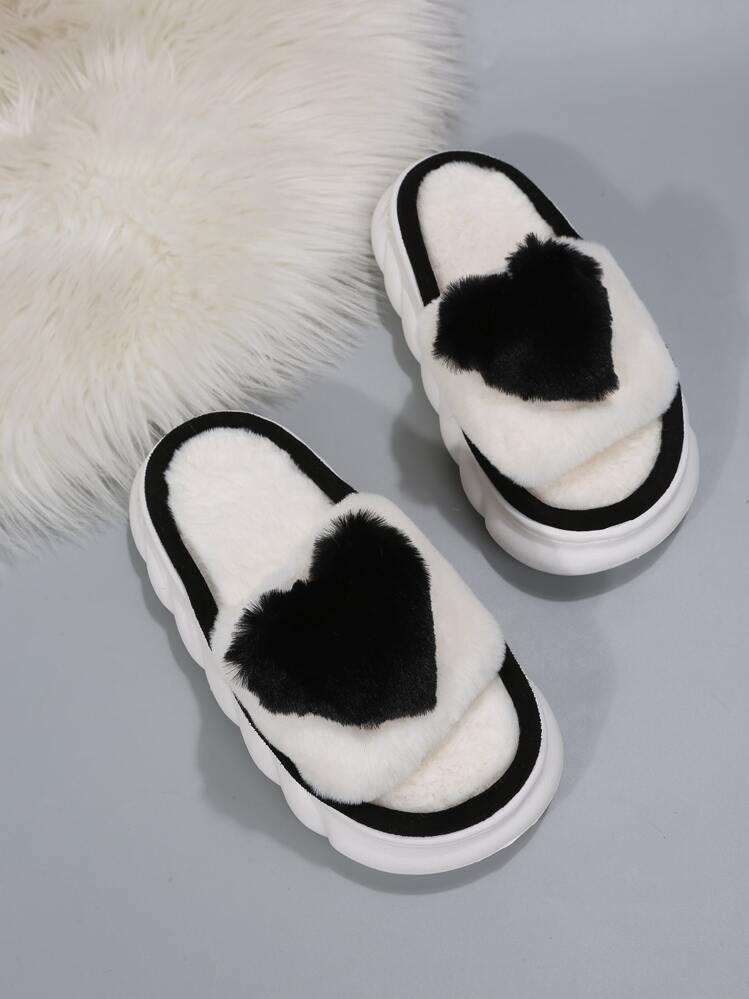 Pantoufles mode femme épaisses au sol en forme de cœur mignonnes - Noir - Voir 2