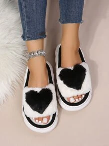 女士可爱心形时尚厚底拖鞋 - 黑色 - 查看 3