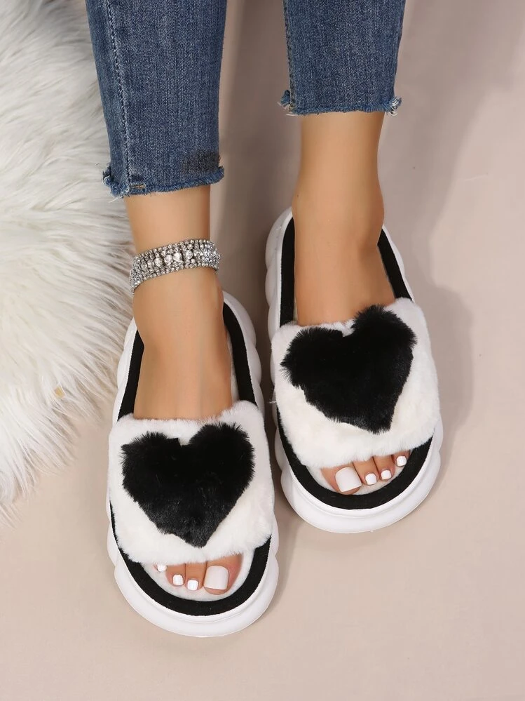 Pantoufles mode femme épaisses au sol en forme de cœur mignonnes - Noir - Voir 3