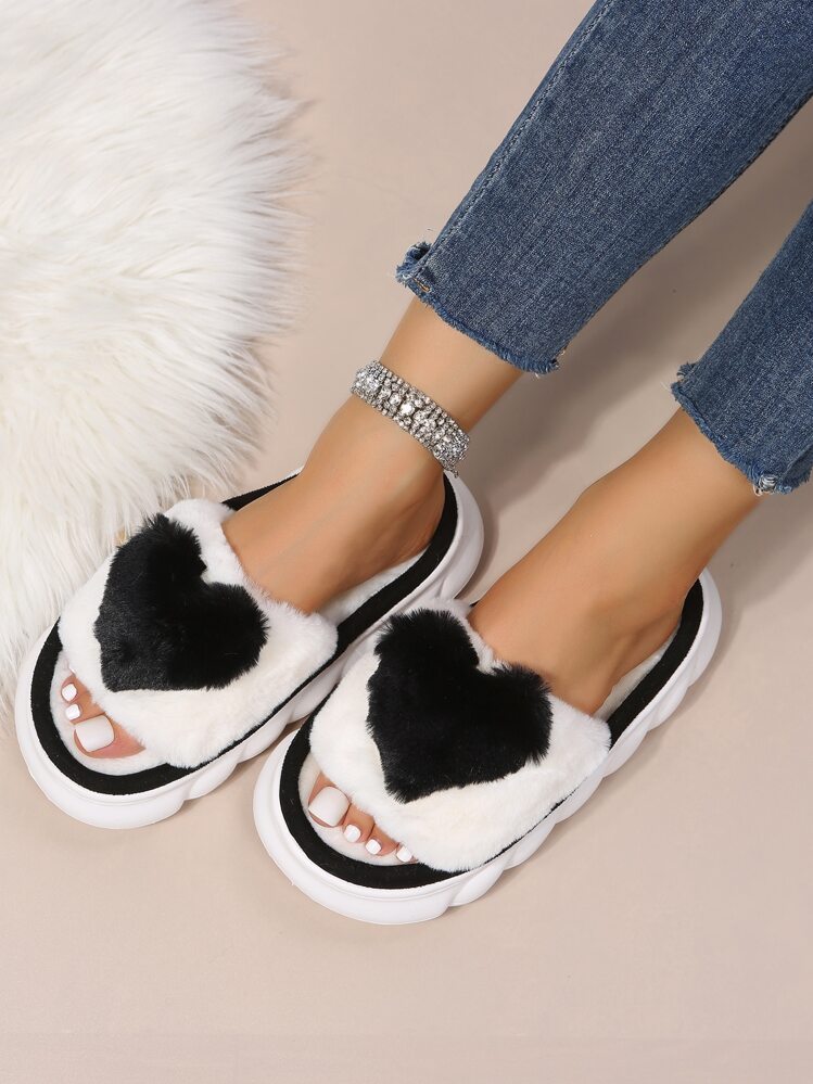 Pantoufles mode femme épaisses au sol en forme de cœur mignonnes - Noir - Voir 4