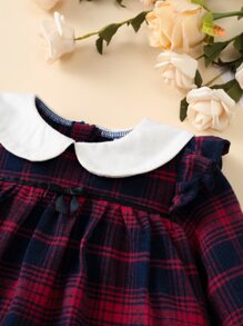 Baby Girl Contrast Peter Pan Collar Plaid Smock Dress