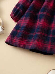 Baby Girl Contrast Peter Pan Collar Plaid Smock Dress