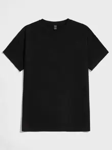 GENTILAND 男士棉圓領素色T恤 - 黑色 - 查看 1