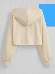 Laserblazt Cartoon & Slogan Graphic Drop Shoulder Drawstring Crop Hoodie - Apricot - View 3