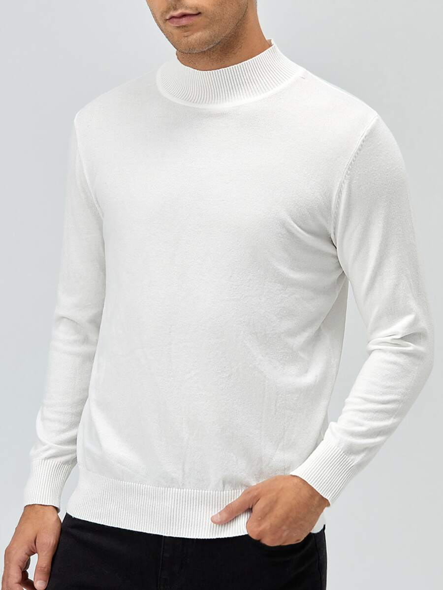 GENTILAND 男士小高領素色套頭毛衣 - 白色 - 查看 1