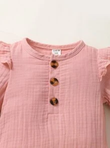 Recién nacido Bebé Mono ribete con fruncido con banda cabeza - Rosa vieja - Ver 5