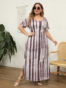 Nemidor 大碼紮染前口袋T恤連衣裙 - 紅木色 - 查看 3