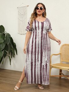 Nemidor 大碼紮染前口袋T恤連衣裙 - 紅木色 - 查看 4