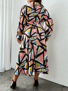 SHEIN Clasi Đầm Plus Size Thắt lưng Trọn gói Hình học Boho - Nhiều màu - Xem 2