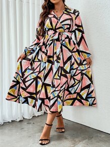 SHEIN Clasi Đầm Plus Size Thắt lưng Trọn gói Hình học Boho - Nhiều màu - Xem 4