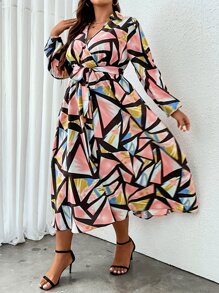 SHEIN Clasi Đầm Plus Size Thắt lưng Trọn gói Hình học Boho - Nhiều màu - Xem 3